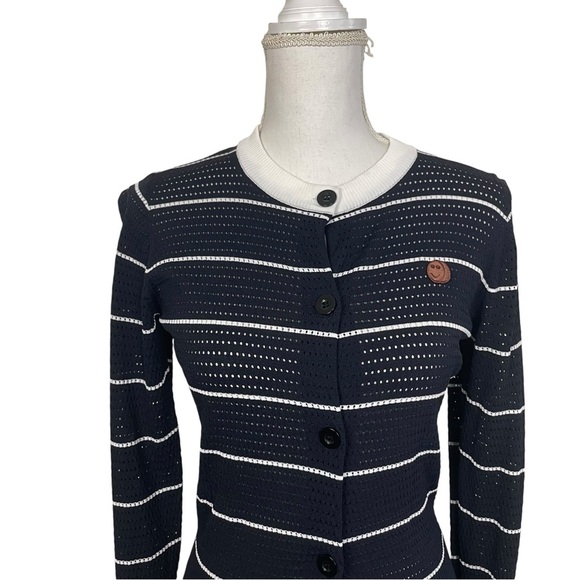 SELFWHO Black Openwork Knit Sweater Long Sleeve T-shirt Size Small - Picture 12 of 16